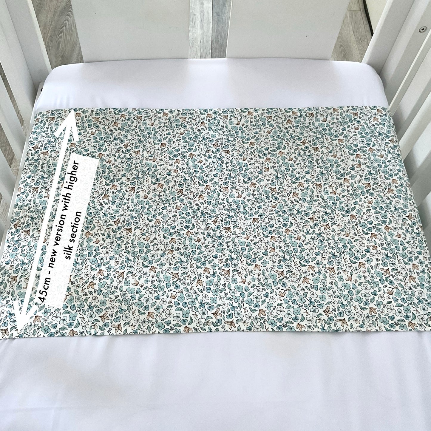 Ditsy Winter Blue Mulberry Silk Baby Cot Sleeve, cot slip (with measurement) for Baby bald spots and Eczema relief