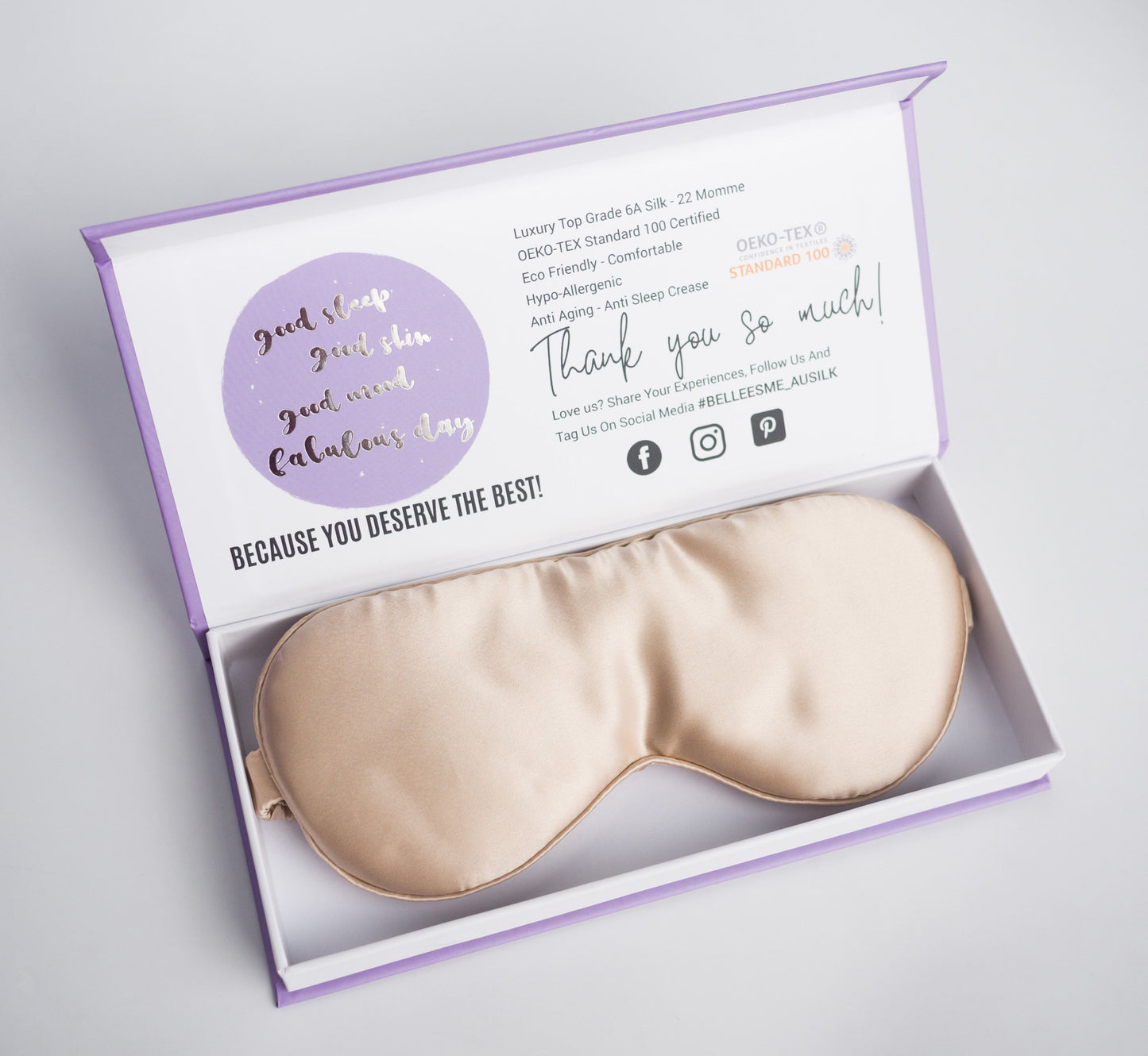 100% Mulberry Silk Sleep Mask - Champagne Gold