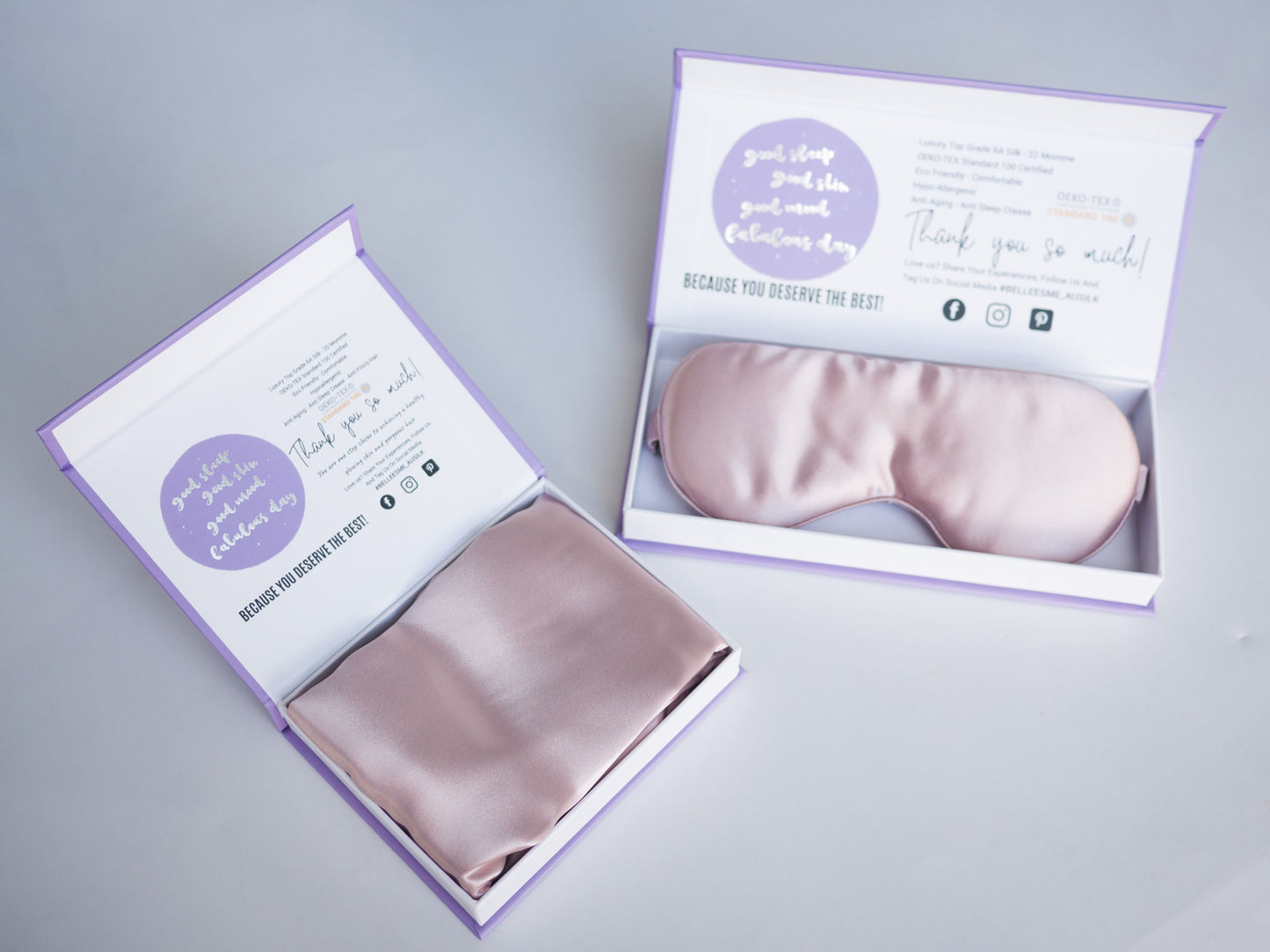 100% Mulberry Silk Pillowcase and Matching Sleep Mask - Dusty Pink