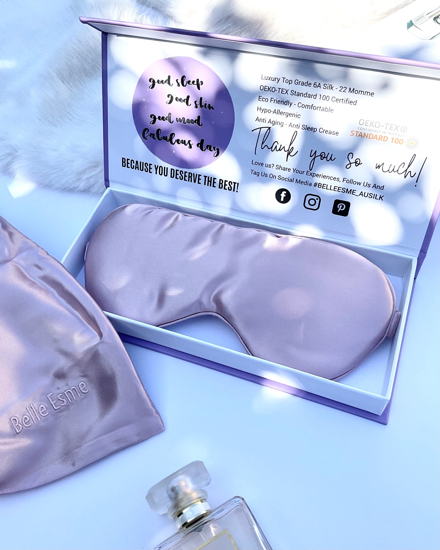 100% Mulberry Silk Pillowcase and Matching Sleep Mask - Dusty Pink