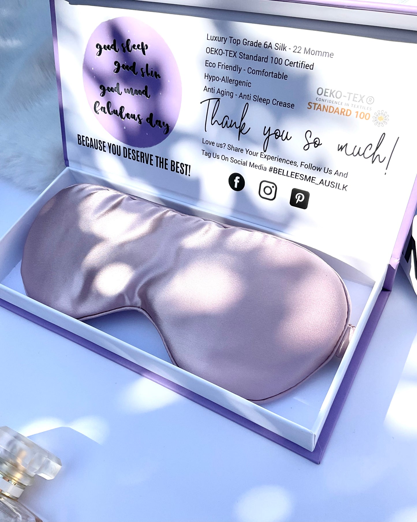 100% Mulberry Silk Pillowcase and Matching Sleep Mask - Dusty Pink