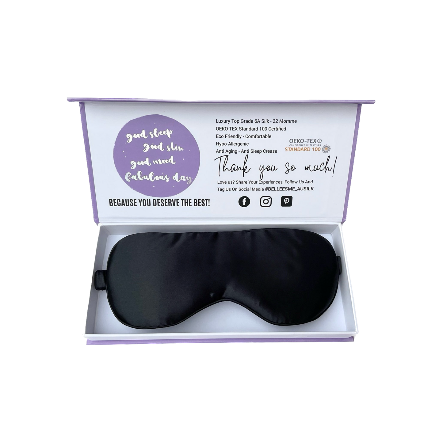 100% Mulberry Silk Sleep Mask - Black