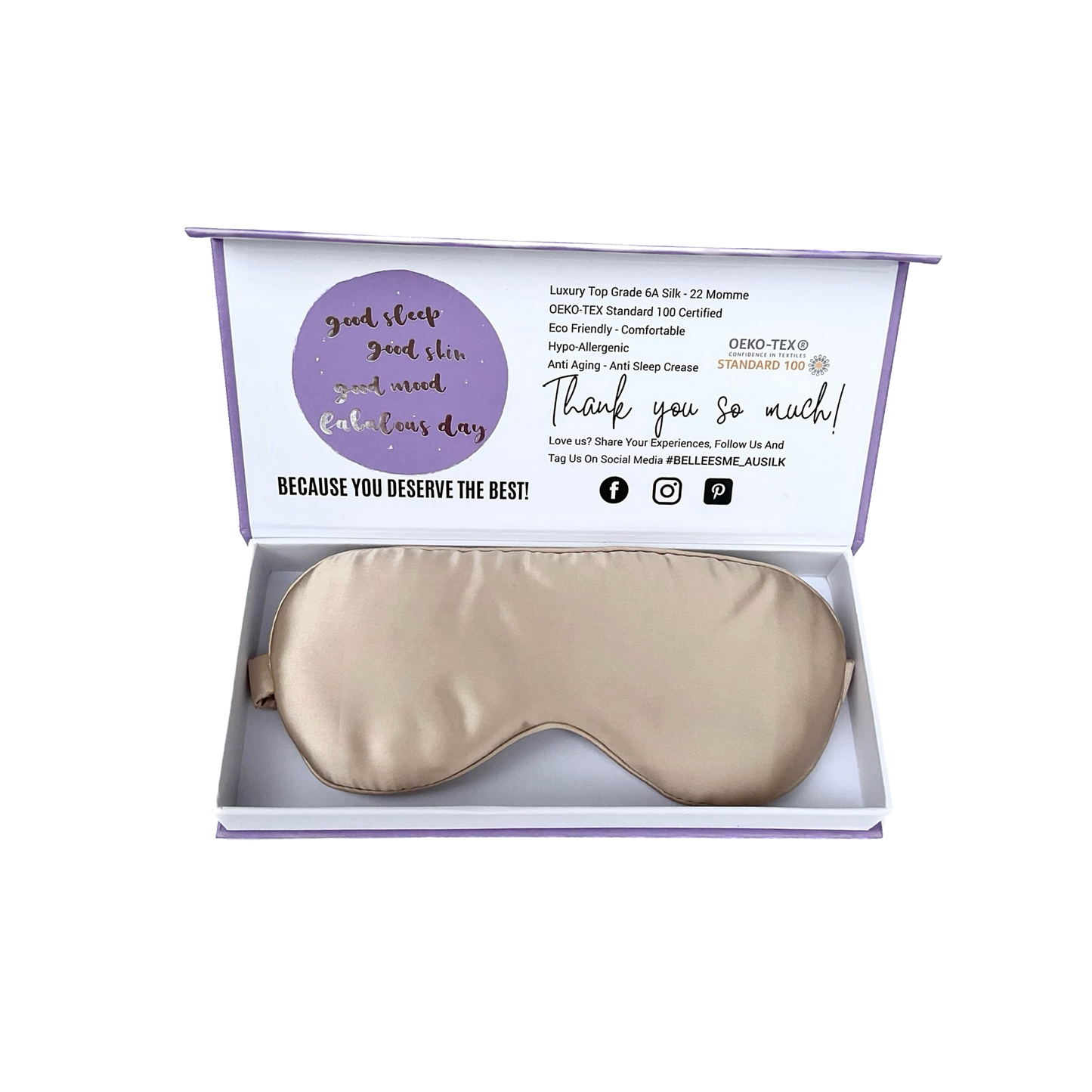 100% Mulberry Silk Sleep Mask - Champagne Gold