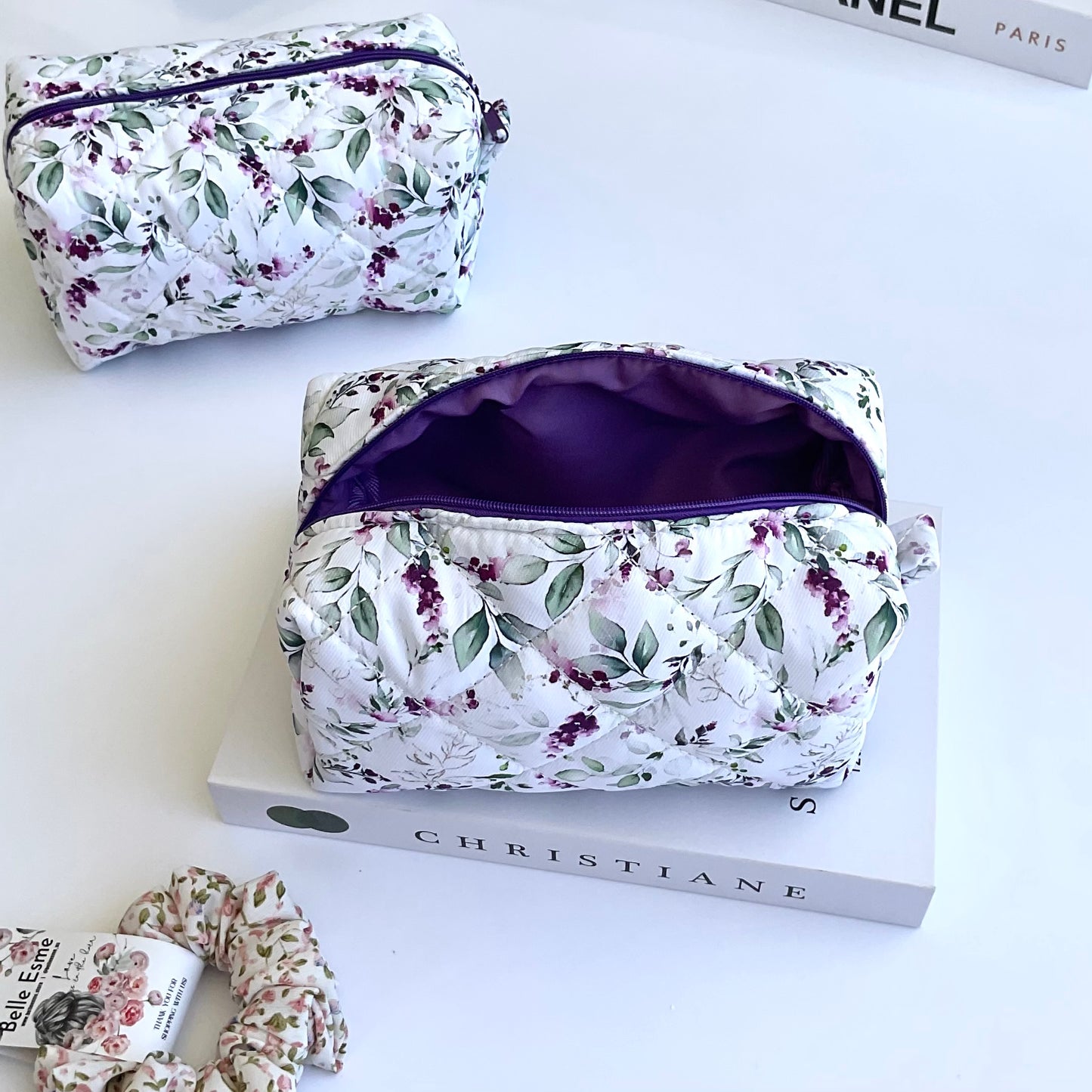 Quilted Cotton Makeup/ Cosmetic / Travel Bag - Fleur Aimee