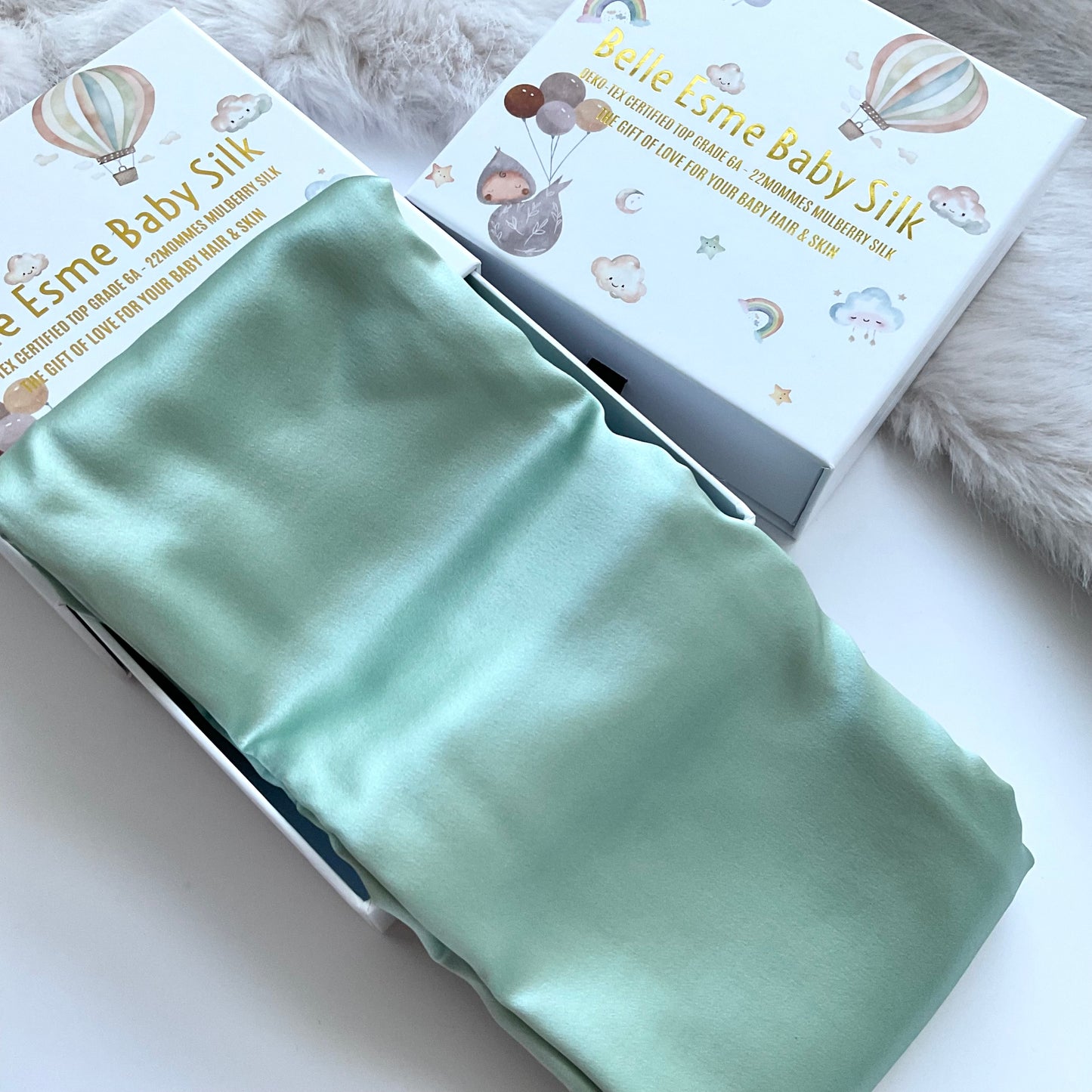 Matcha green Mulberry Silk Baby Cot Sleeve, cot slip for Baby bald spots and Eczema relief