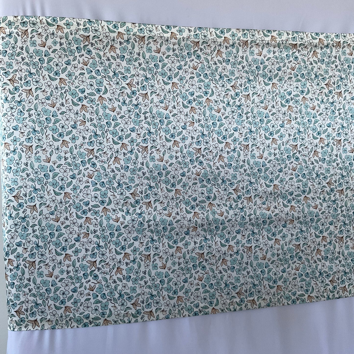 Ditsy Winter Blue Mulberry Silk Baby Cot Sleeve, cot slip (left angle shot) for Baby bald spots and Eczema relief