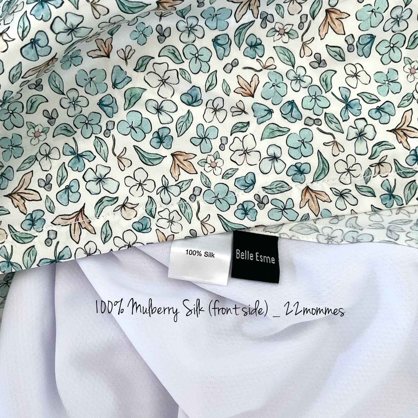 Ditsy Winter Blue Mulberry Silk Baby Cot Sleeve, cot slip (with labels) for Baby bald spots and Eczema relief