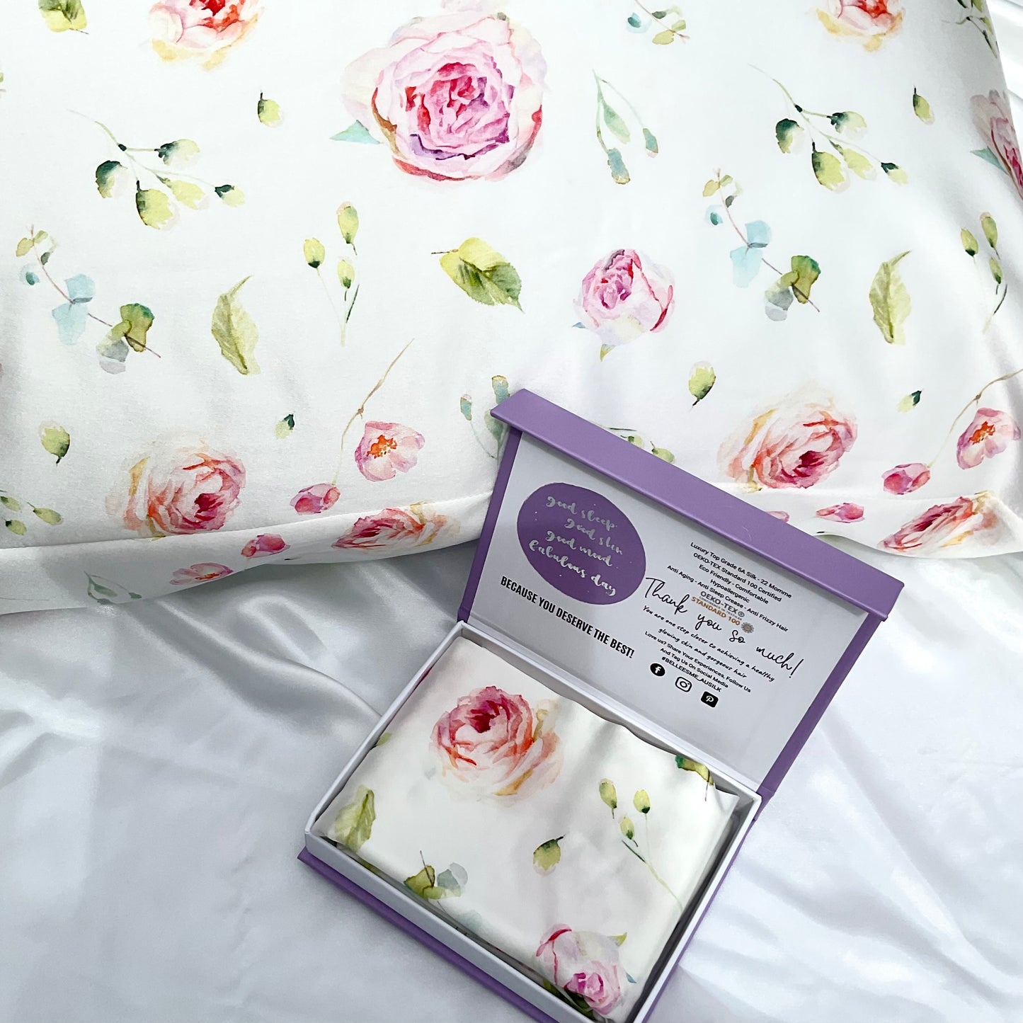 100% Mulberry Silk Pillowcase - La Vie En Rose