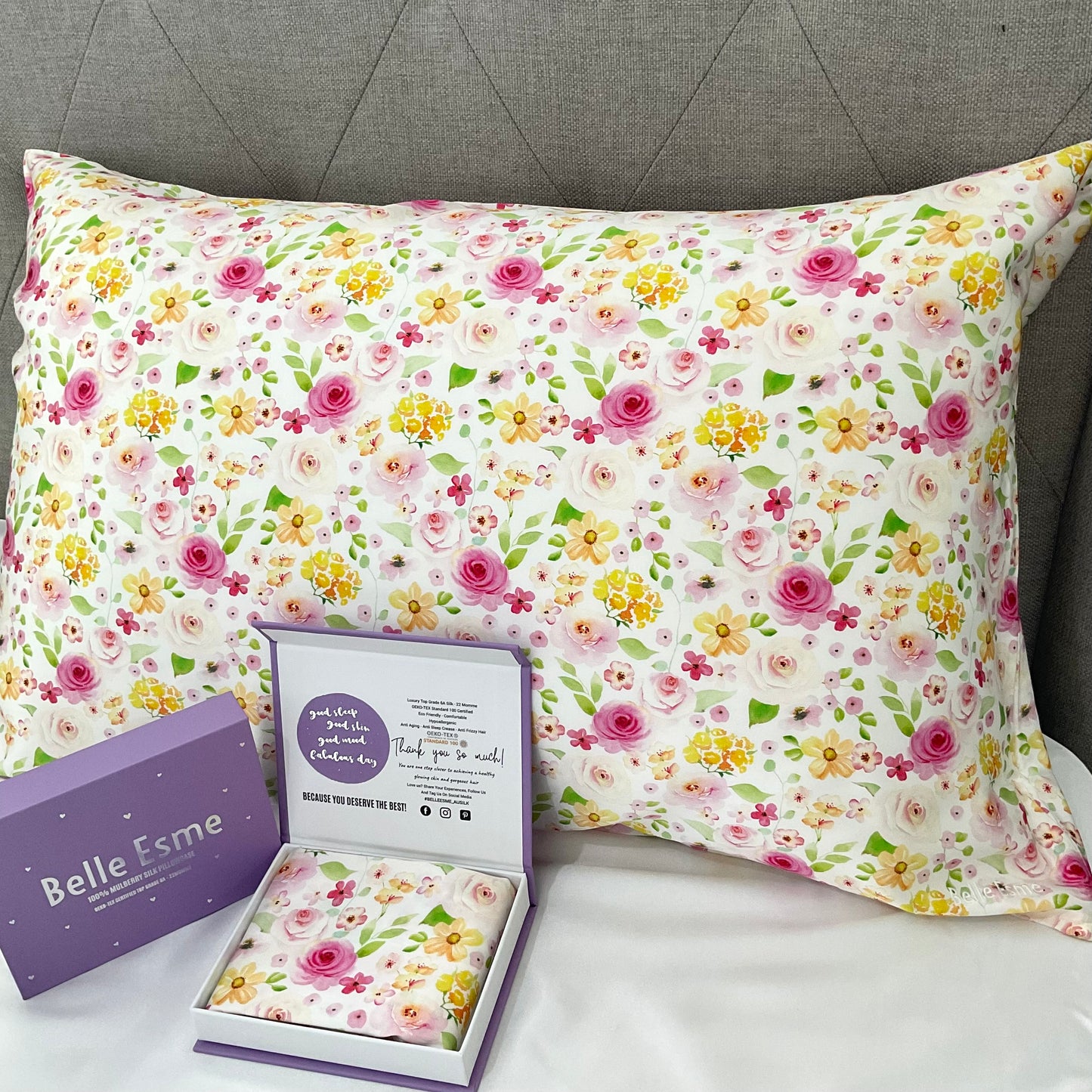 100% Mulberry Silk Pillowcase - Hana Sweet Bloom Pattern
