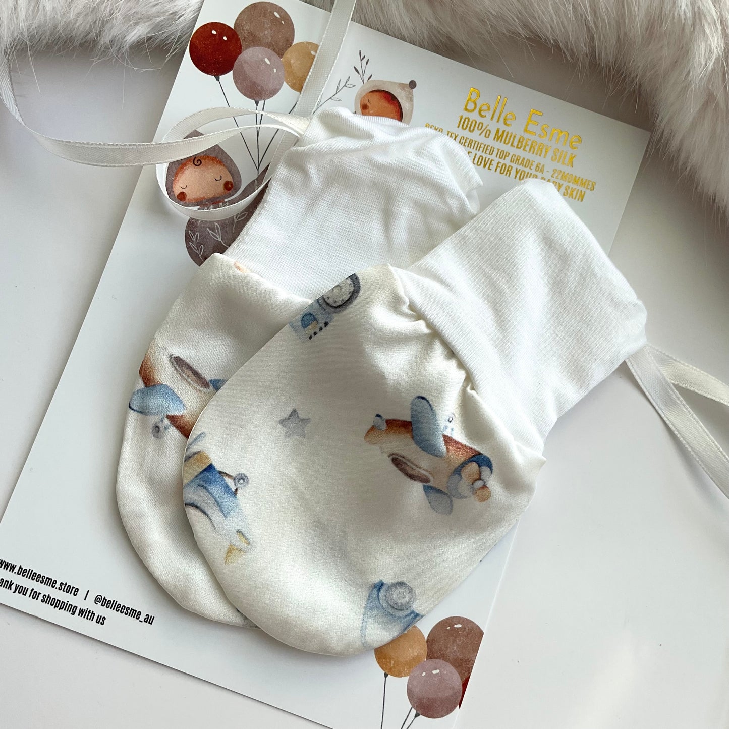 Mulberry silk baby mittens - Anti scratch/ eczema relief (Mittens only) - Drive/Fly Me To The Dreamland