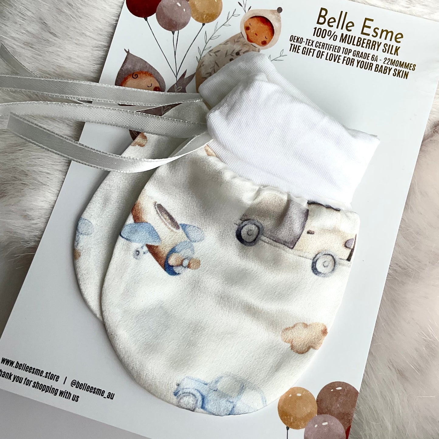 Mulberry silk baby mittens - Anti scratch/ eczema relief (Mittens only) - Drive/Fly Me To The Dreamland