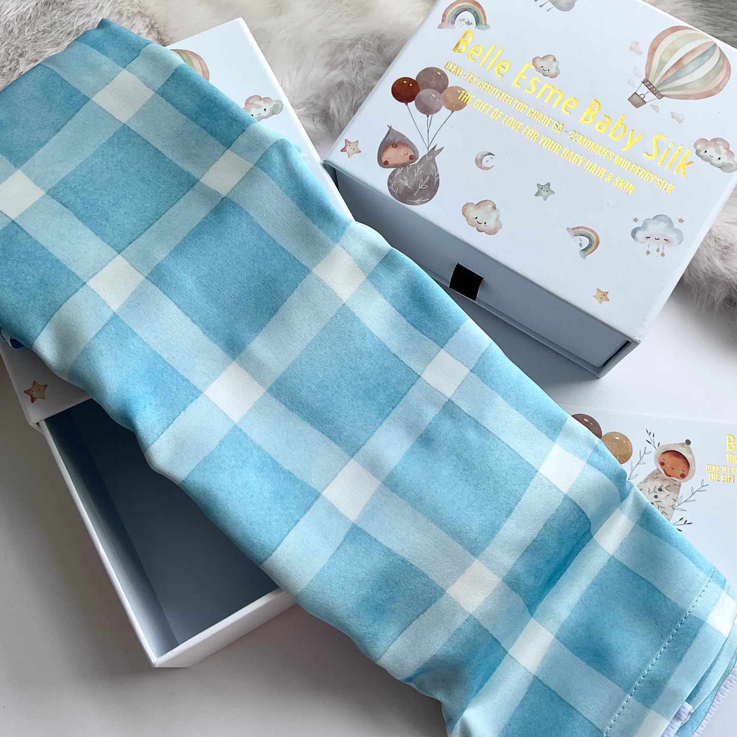 Mulberry Silk Baby Cot/Crib Sleeve - Gingham Blue