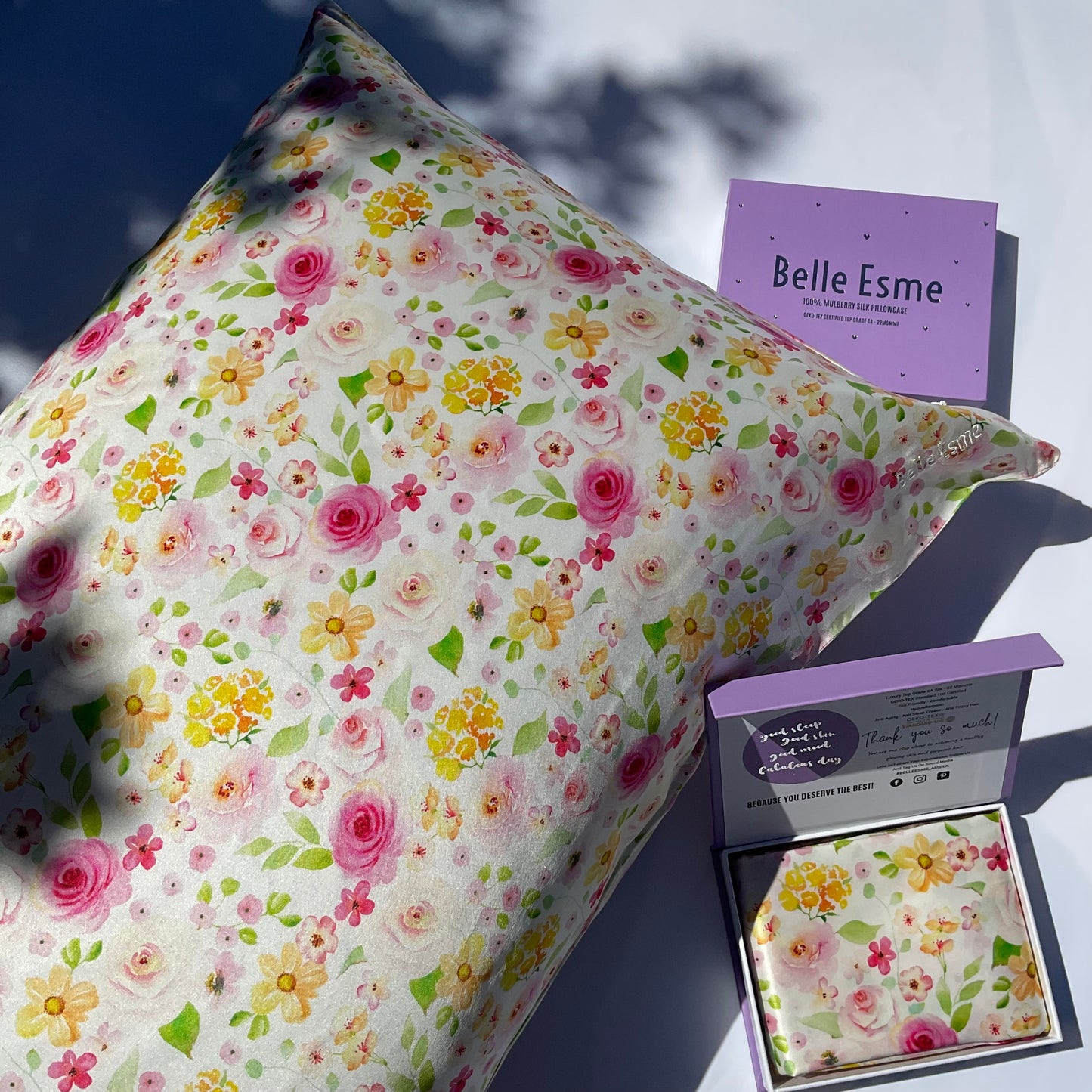 100% Mulberry Silk Pillowcase - Hana Sweet Bloom Pattern