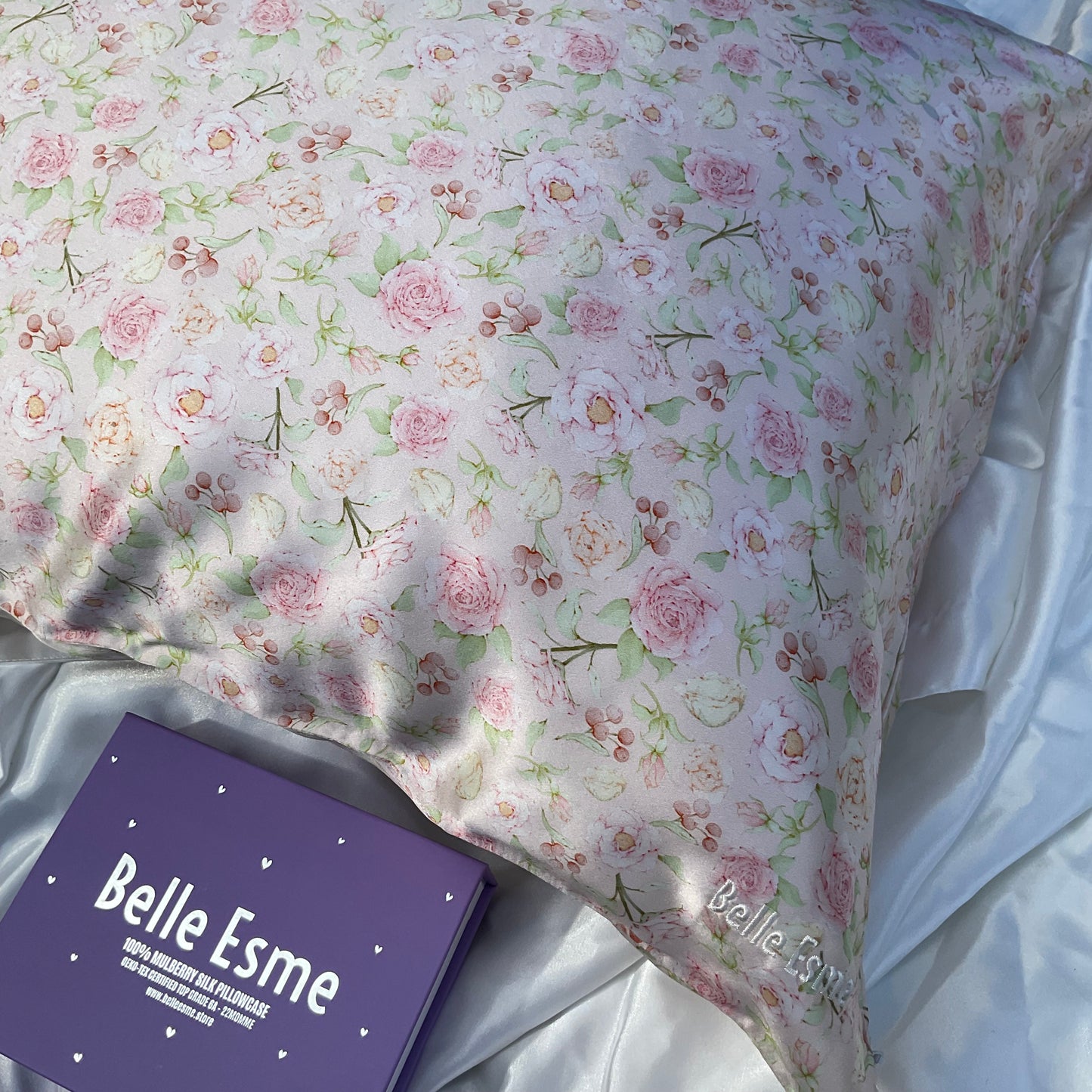 100% Mulberry Silk Pillowcase - Hermosa Ditsy Rose Pattern