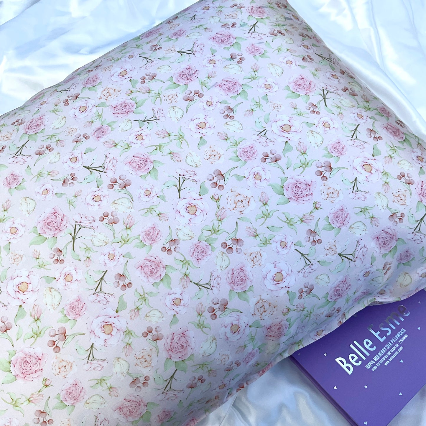 100% Mulberry Silk Pillowcase - Hermosa Ditsy Rose Pattern