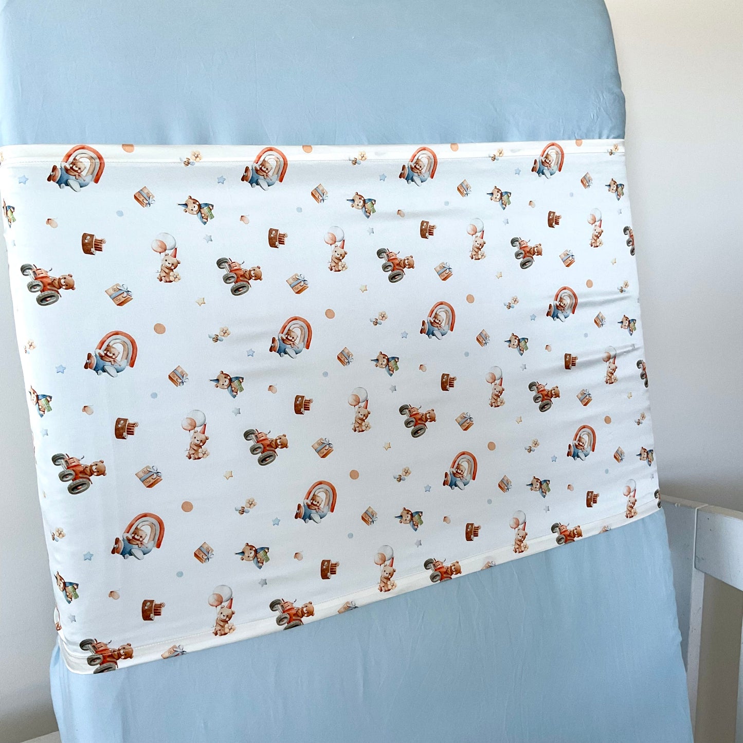 Mulberry silk baby cot slip/sleeve in cute bear and party pattern on mattress