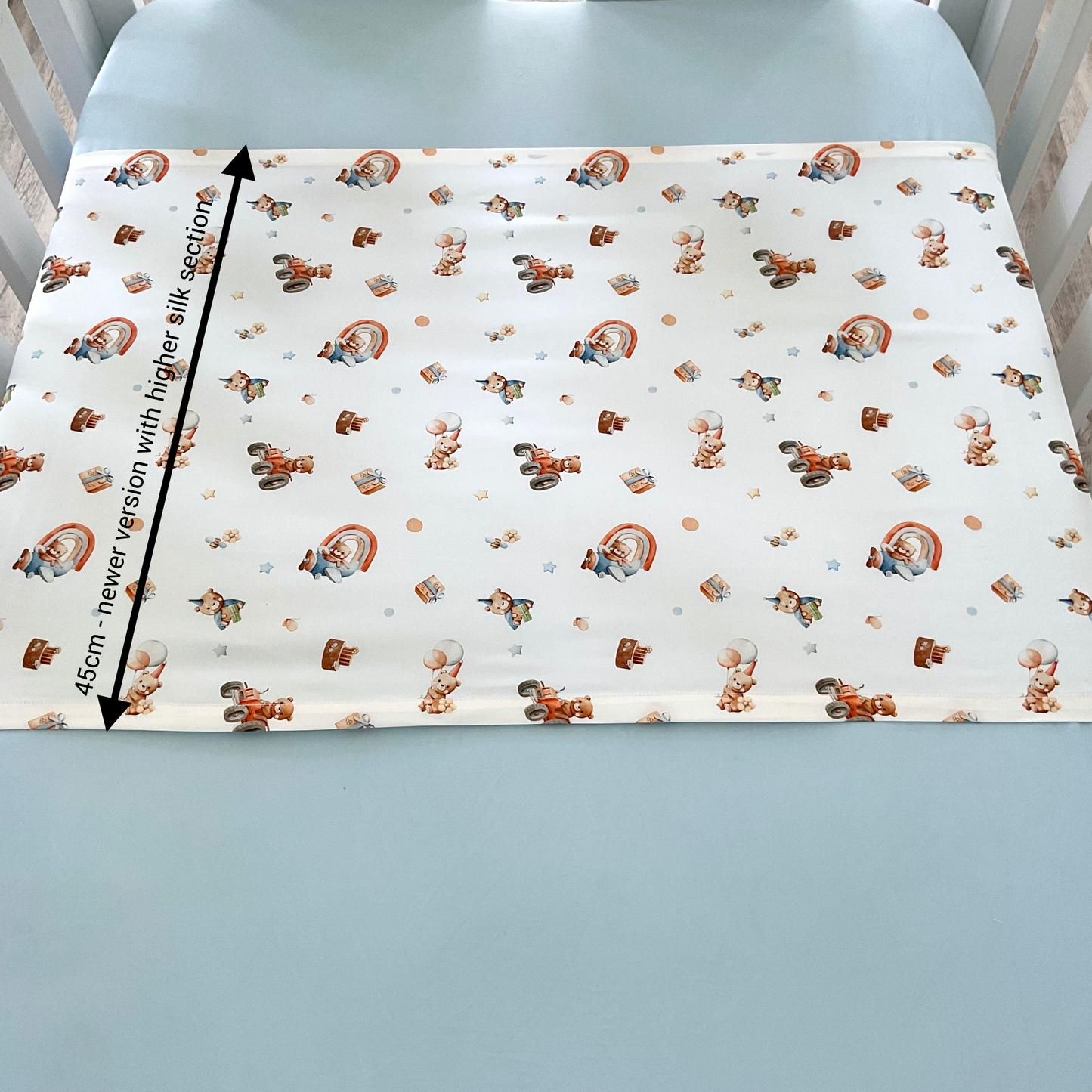 Mulberry silk baby cot slip/sleeve with measurement, bear pattern