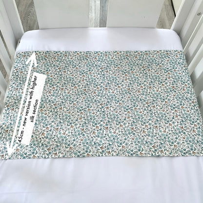 Ditsy Winter Blue Mulberry Silk Baby Cot Sleeve, cot slip (with measurement) for Baby bald spots and Eczema relief 
