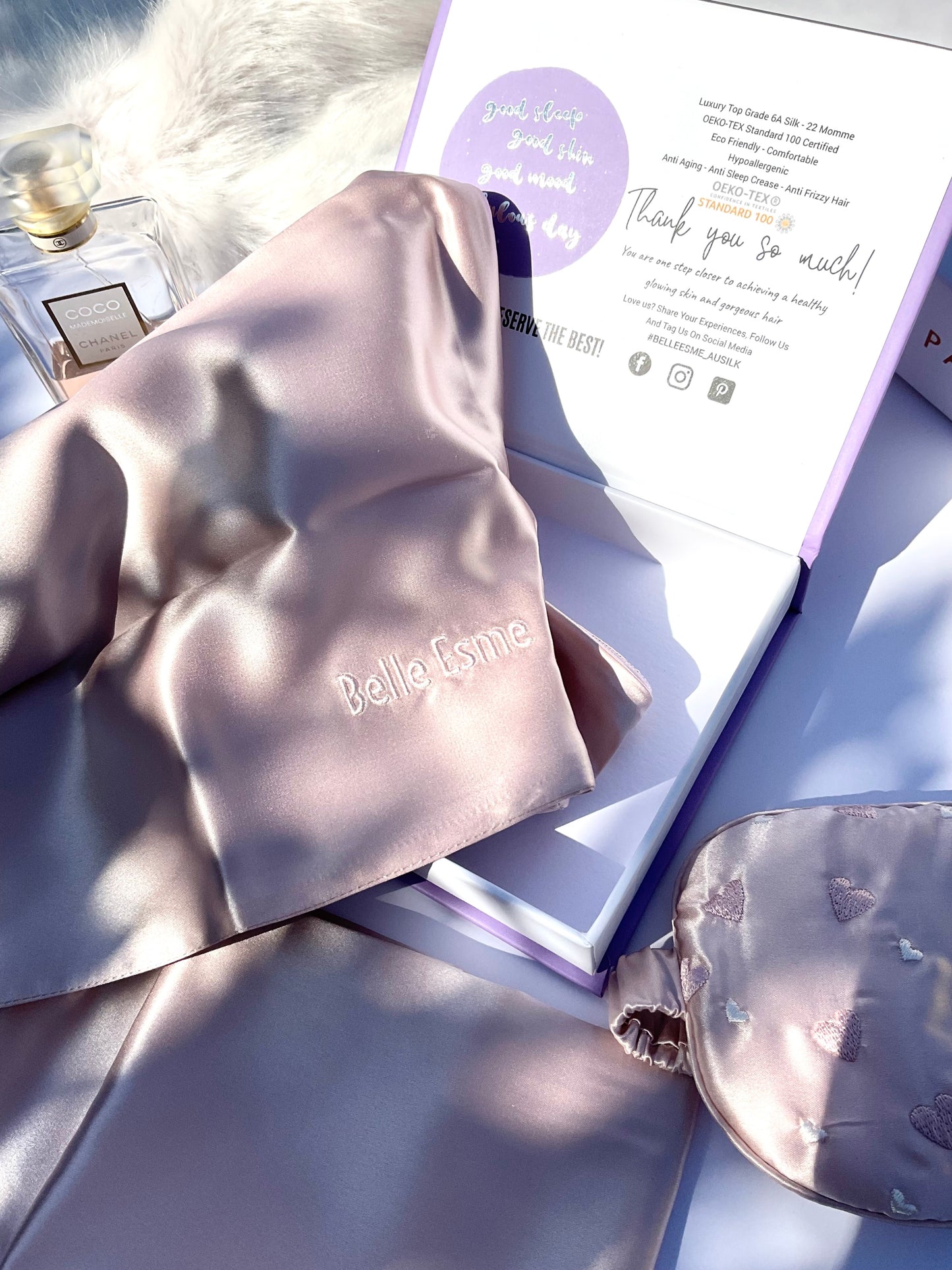 100% Mulberry Silk Pillowcase and Matching Sleep Mask - Light Pearl Pink