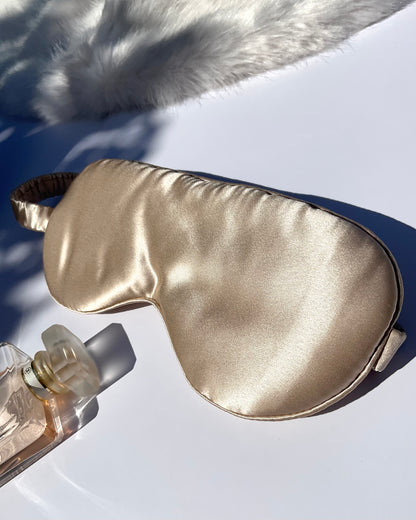 100% Mulberry Silk Pillowcase and Matching Sleep Mask - Champagne Gold