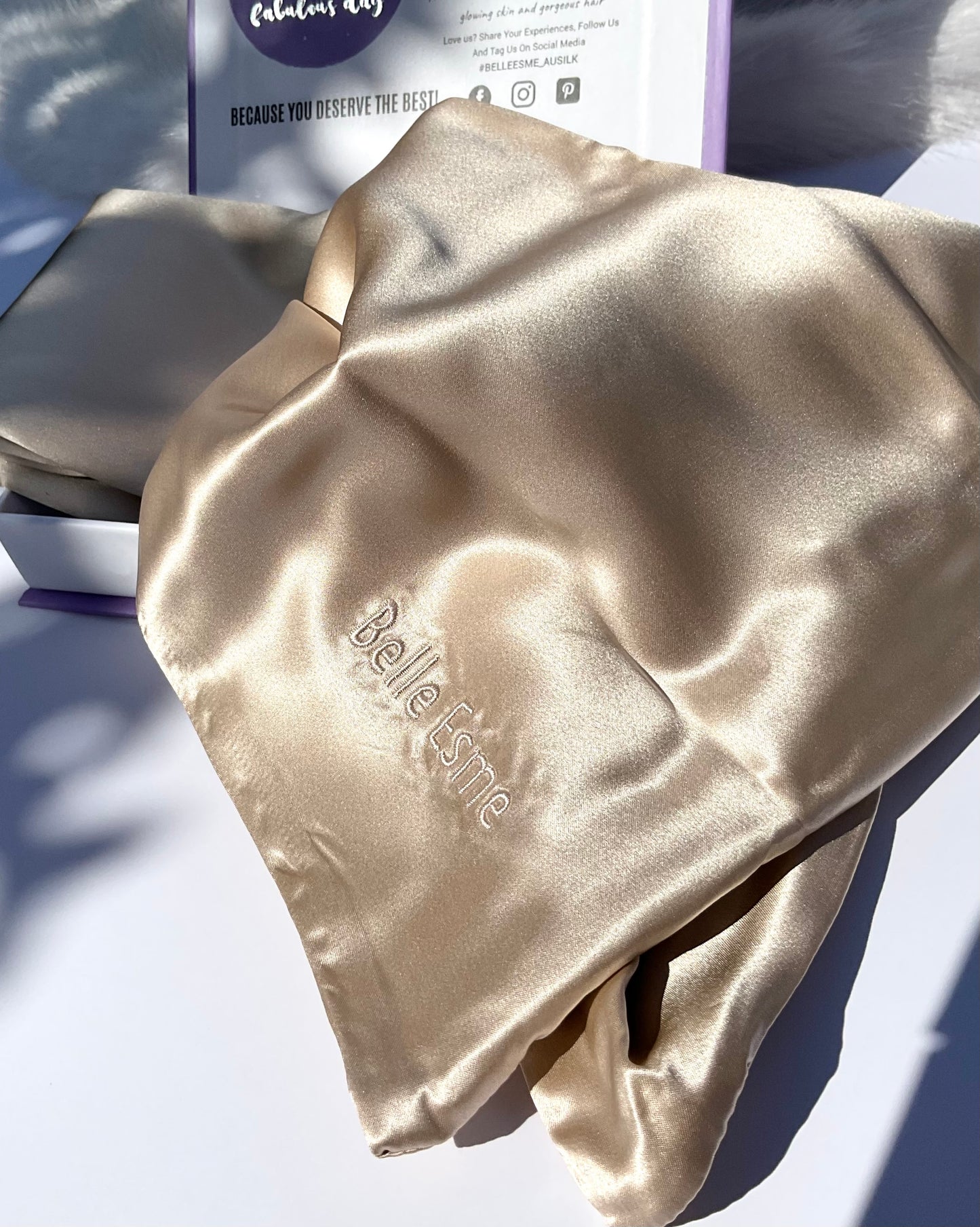 100% Mulberry Silk Pillowcase and Matching Sleep Mask - Champagne Gold