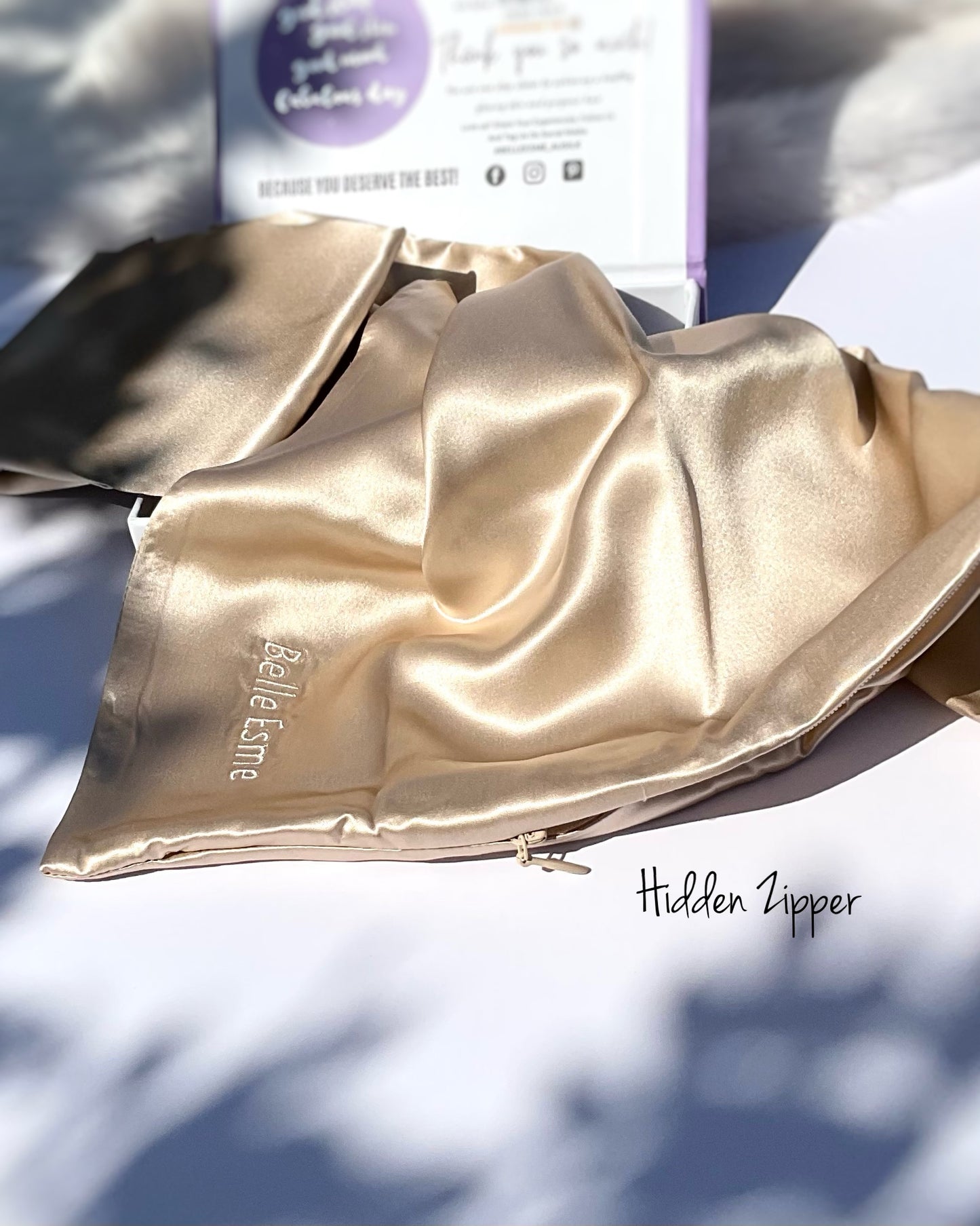 100% Mulberry Silk Pillowcase and Matching Sleep Mask - Champagne Gold