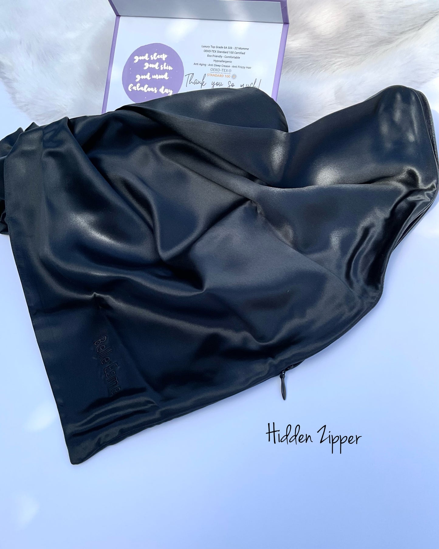 100% Mulberry Silk Pillowcase and Matching Sleep Mask - Black