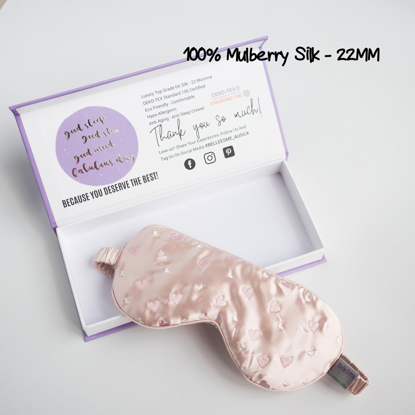100% Mulberry Silk Pillowcase and Matching Sleep Mask - Light Pearl Pink