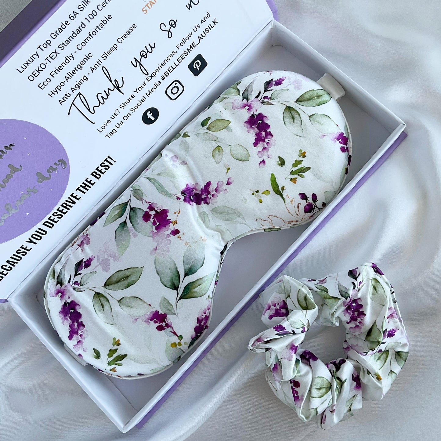 SET 100% Mulberry Silk Pillowcase and Matching Sleep Mask - Fleur Aimee