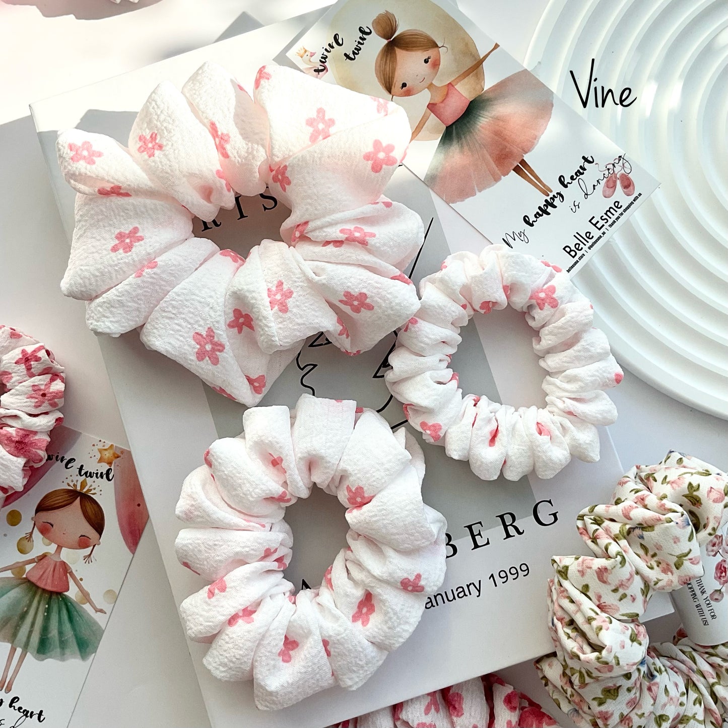 Pink Floral Scrunchies - Spring look