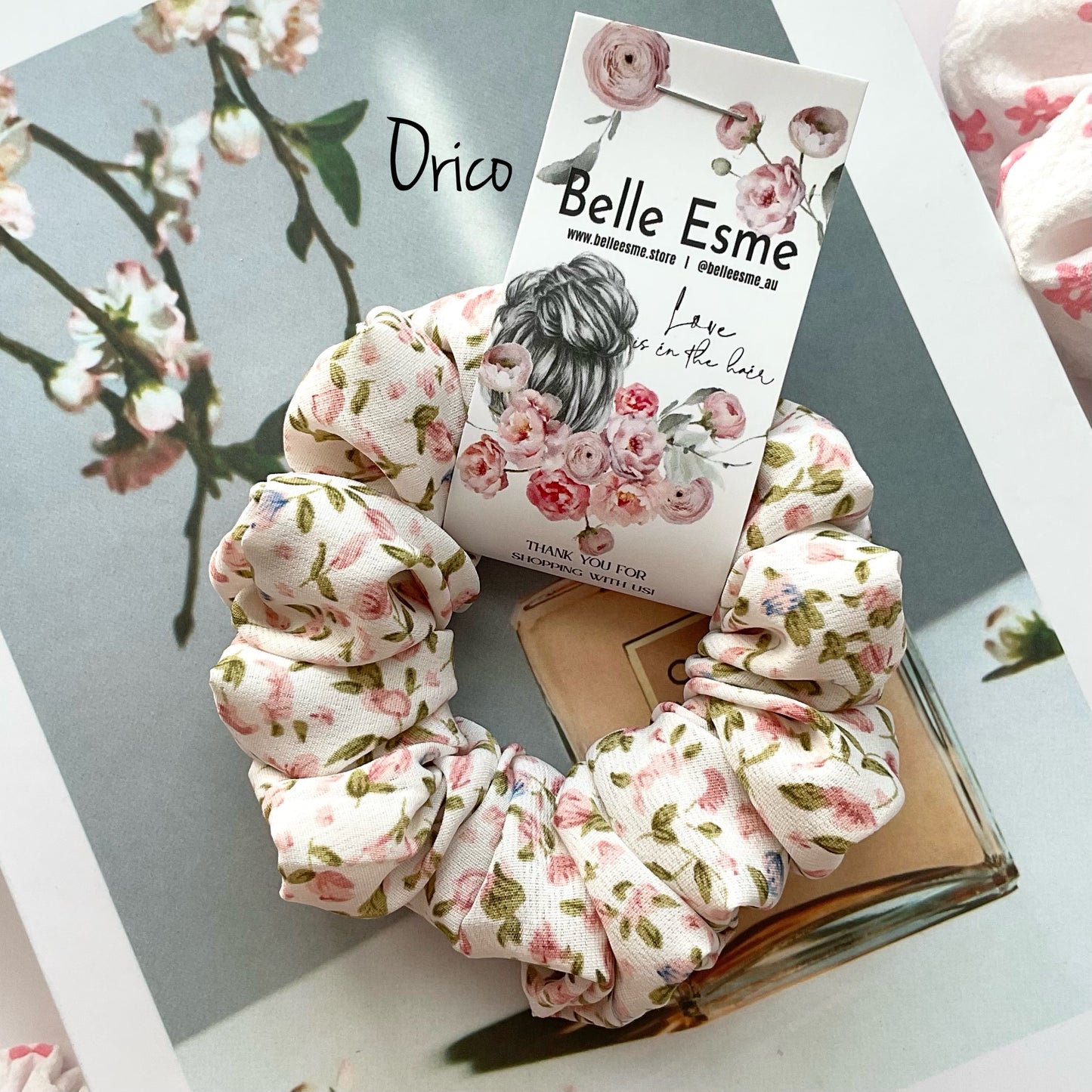 Pink Floral Scrunchies - Spring look