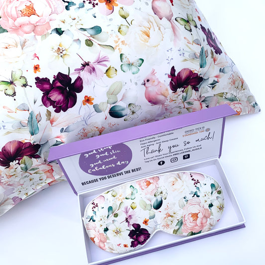 SET 100% Mulberry Silk Pillowcase and Matching 3D Contour Sleep Mask - Bella Florence