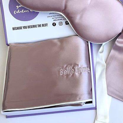 100% Mulberry Silk Pillowcase - Dusty Pink with White Piping