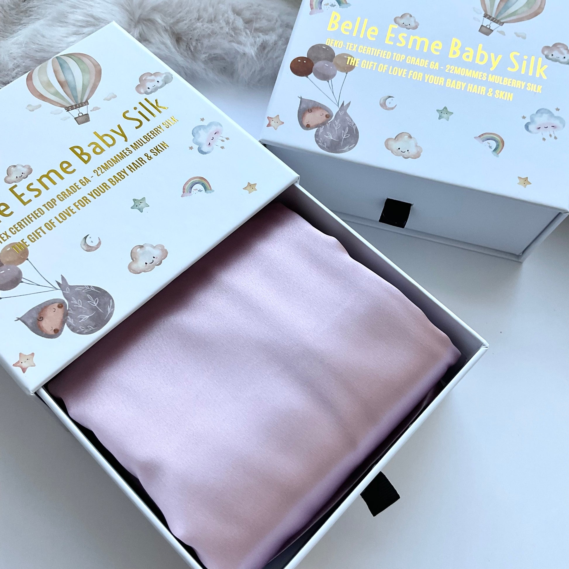 Pink Mulberry Silk Baby Cot Sleeve, cot slip (in gift box) for Baby bald spots and Eczema relief 