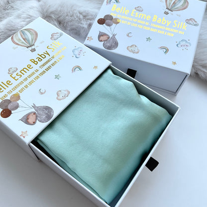 Matcha green Mulberry Silk Baby Cot Sleeve, cot slip in gift box for Baby bald spots and Eczema relief 