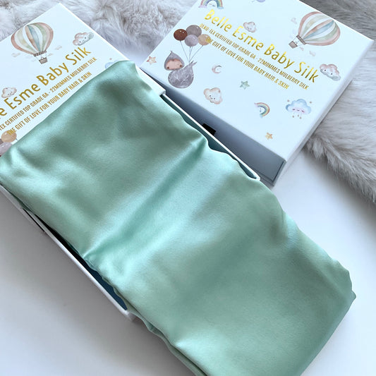 Matcha green Mulberry Silk Baby Cot Sleeve, cot slip for Baby bald spots and Eczema relief