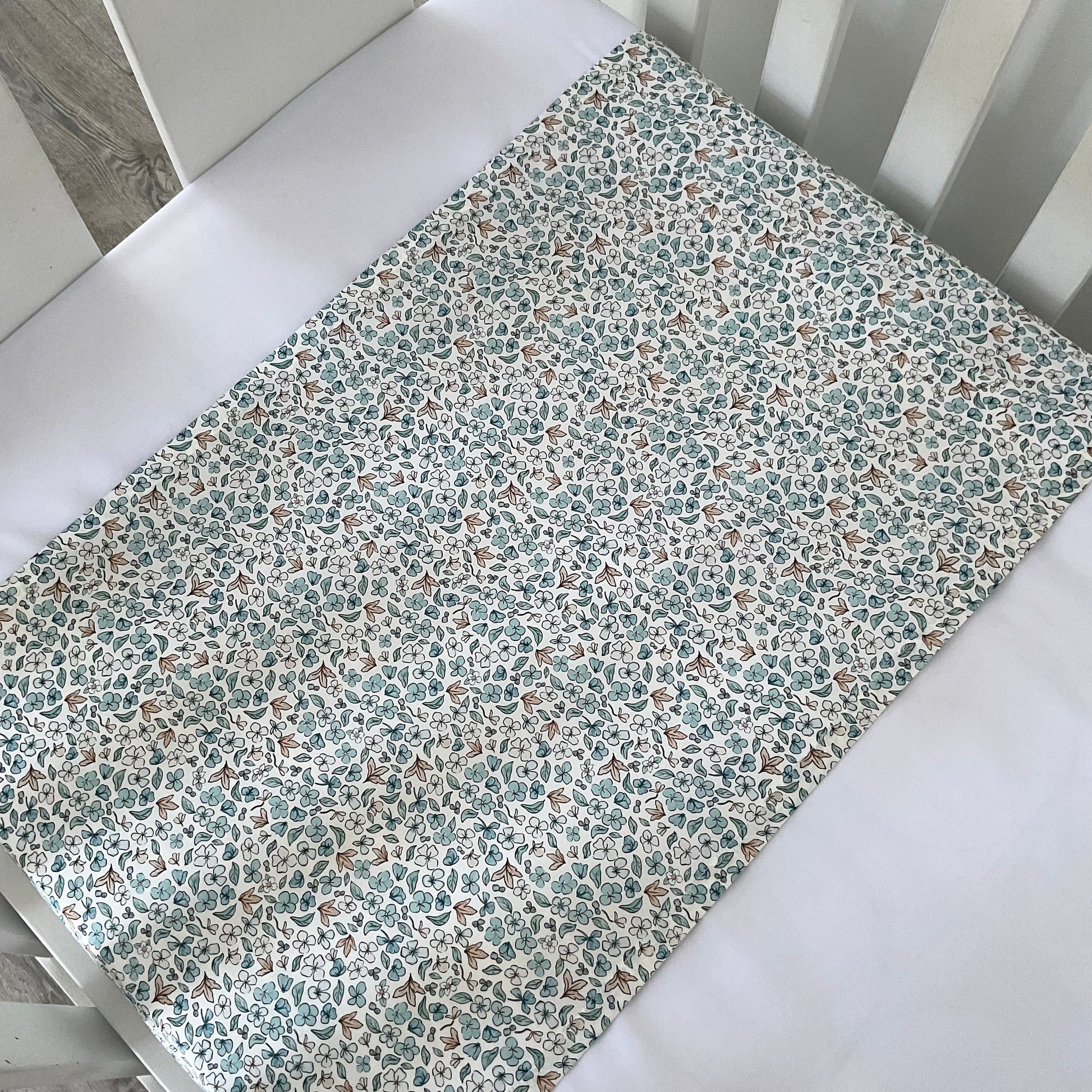 Ditsy Winter Blue Mulberry Silk Baby Cot Sleeve, cot slip on mattress, for Baby bald spots and Eczema relief 
