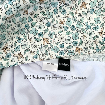 Ditsy Winter Blue Mulberry Silk Baby Cot Sleeve, cot slip (with labels) for Baby bald spots and Eczema relief 