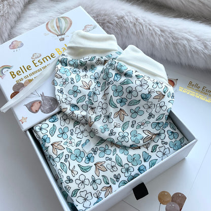 Mulberry silk baby mittens - Anti scratch/ eczema relief (Mittens only) - Ditsy Blue Winter