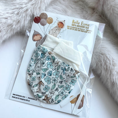 Mulberry silk baby mittens - Anti scratch/ eczema relief (Mittens only) - Ditsy Blue Winter