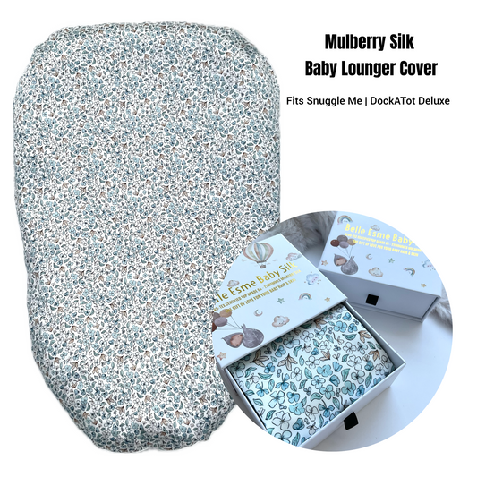 Mulberry Silk Baby Lounger Cover/ Bassinet Sheet - Ditsy Blue Winter