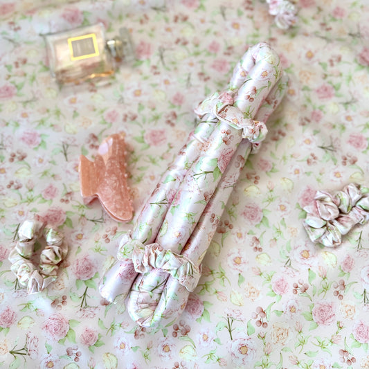 100% Mulberry Silk Hair Curler pink romantic rose pattern, no heat curler