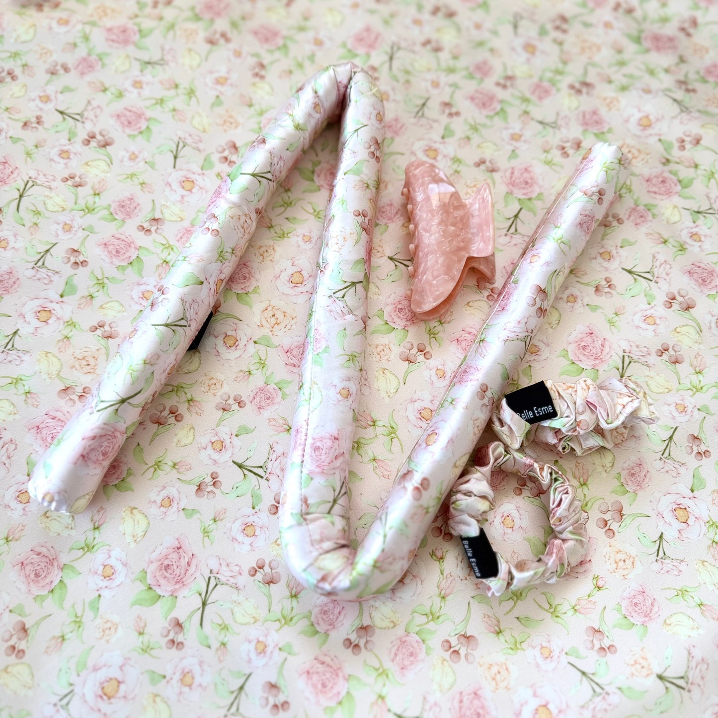 100% Mulberry Silk Hair Curler pink romantic rose pattern components