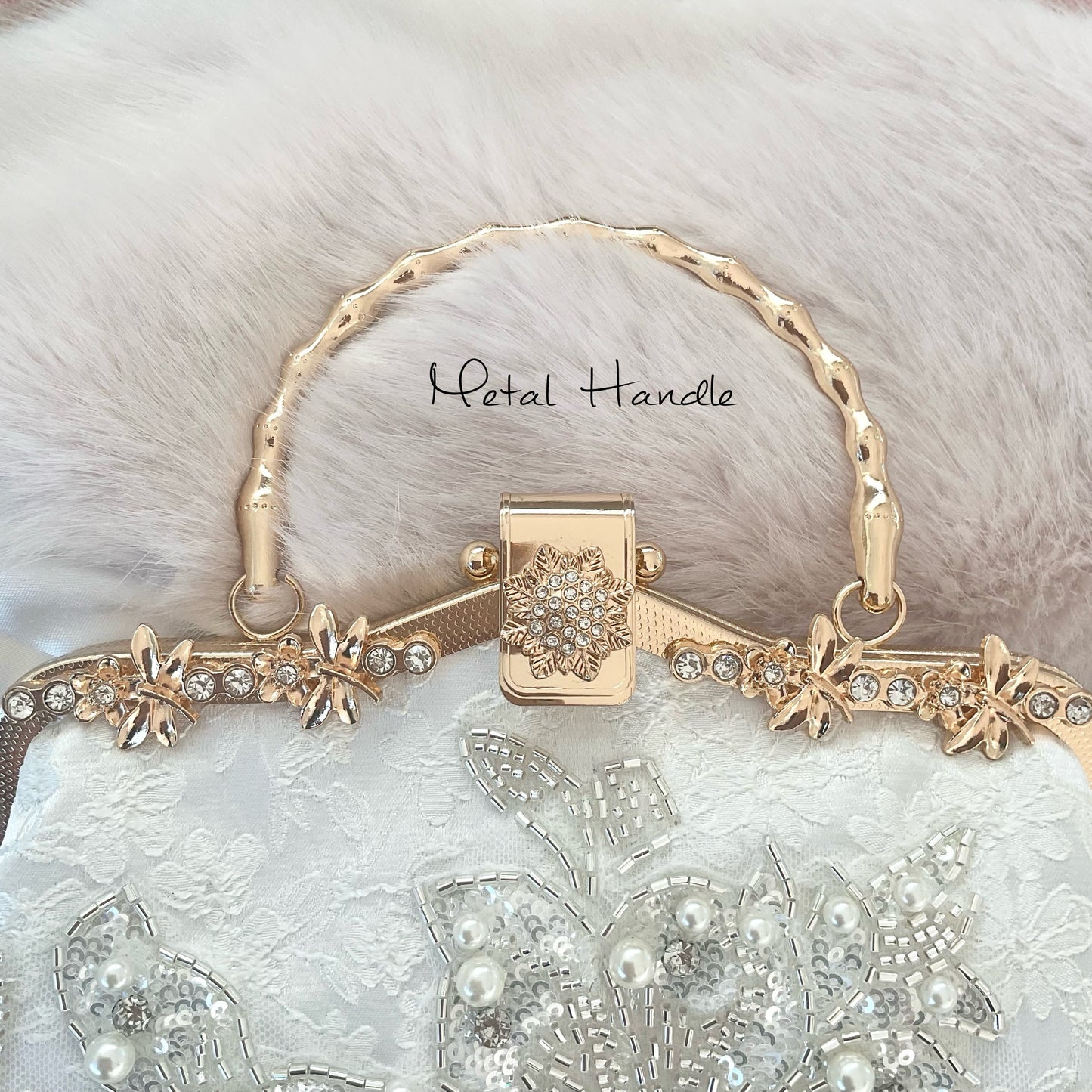 Catherine White Wedding Clutch, Bridal Bag. Pearls Beads Rhinestons Charming Bag.