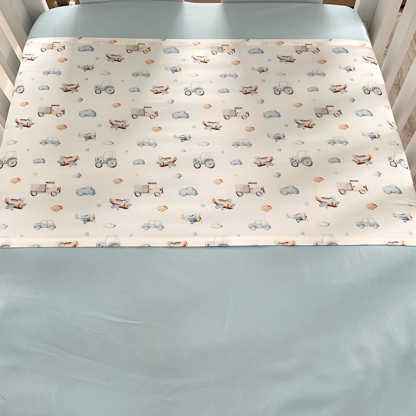 Mulberry Silk Baby Cot/Crib Sleeve - Drive/Fly Me To The Dreamland. Helps with baby bald spots and eczema relief