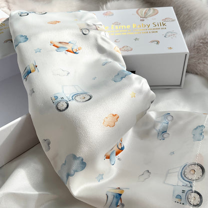 Mulberry Silk Baby Cot/Crib Sleeve - Drive/Fly Me To The Dreamland. Helps with baby bald spots and eczema relief