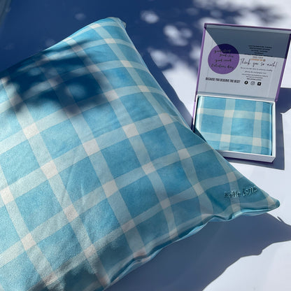 100% Mulberry Silk Pillowcase - Gingham Blue
