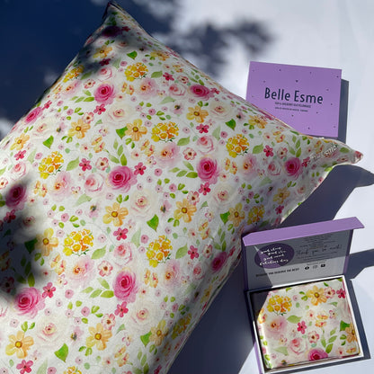 100% Mulberry Silk Pillowcase - Hana Sweet Bloom Pattern