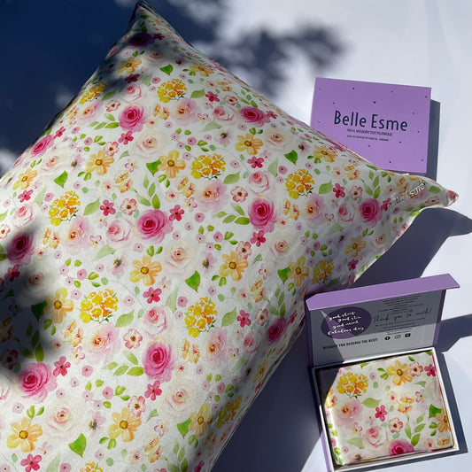 100% Mulberry Silk Pillowcase - Hana Sweet Bloom Pattern