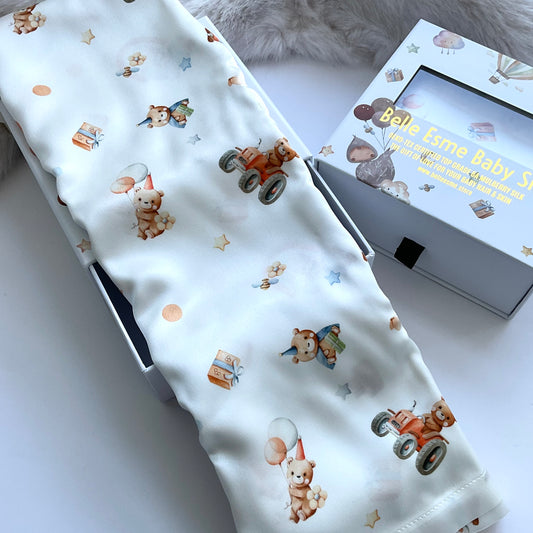 Mulberry silk baby cot slip/sleeve in cute bear and party pattern with Belle Esme gift box